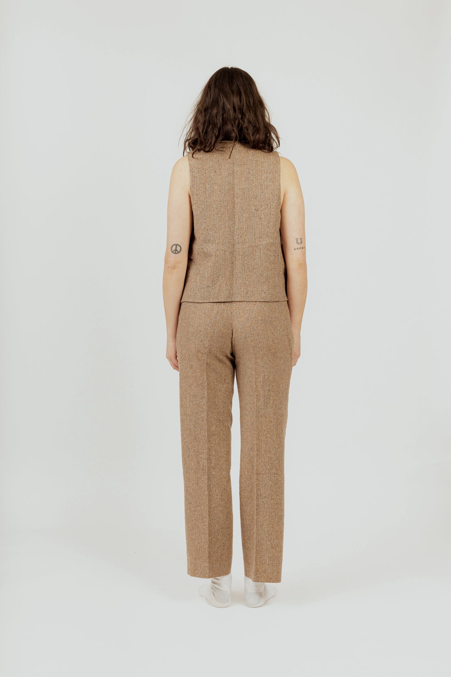 1980s Ellen Tracy Brown Tweed Vest and Trouser Set