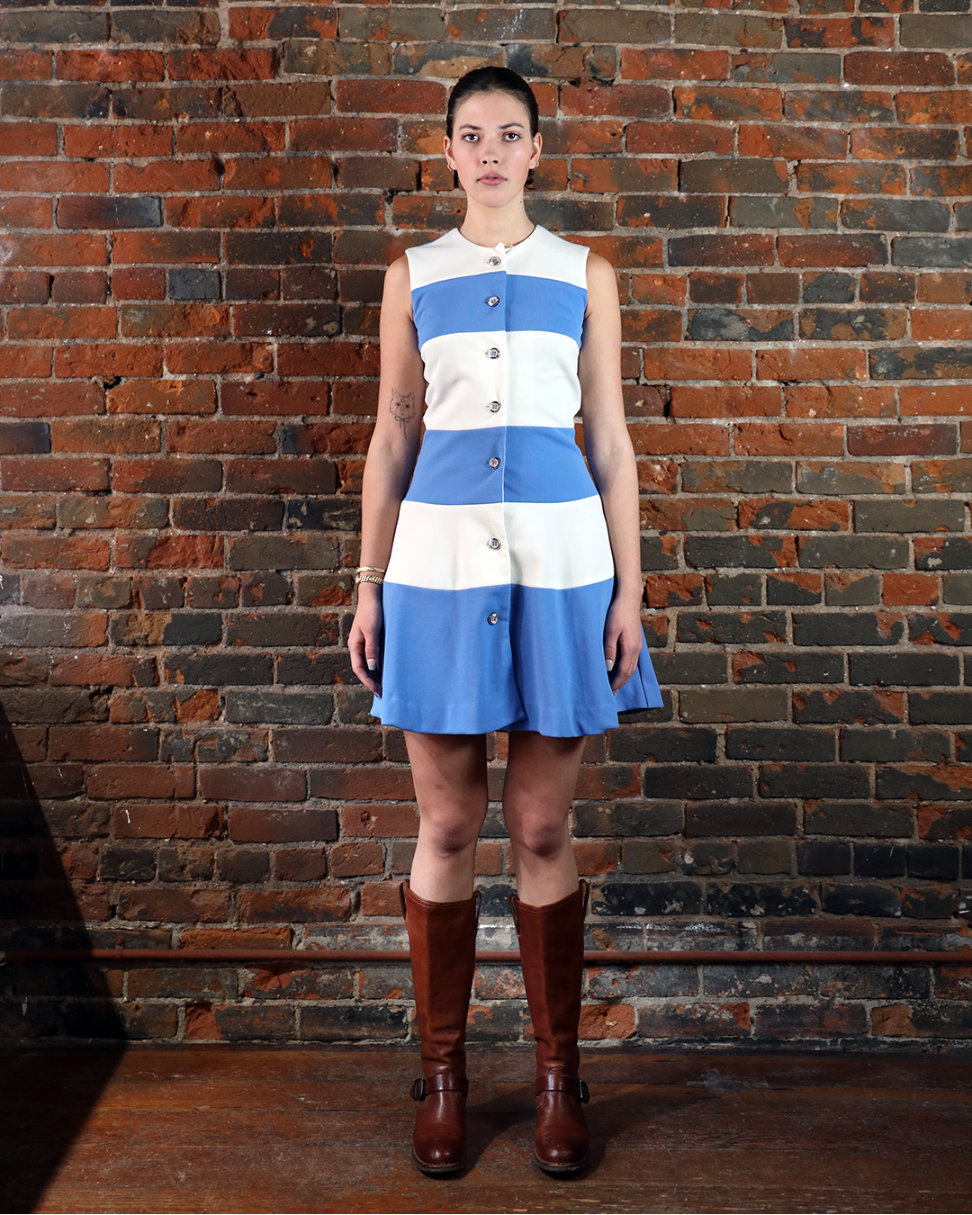 60s "Country Miss" Blue and White Stripe Mini Dress